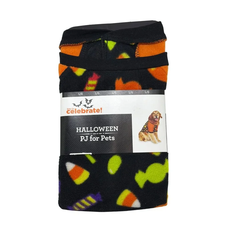 NWT Celebrate Halloween PJ for Pets Large Dog Candy Corn Spooky Fleece Sleepwear